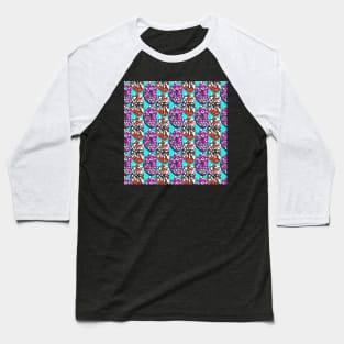 Abstract Turquoise 80s Memphis Design Scribble Shapes Pattern Baseball T-Shirt